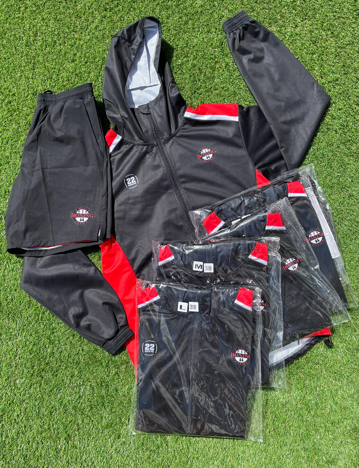Black and red 22 Unite boxing tracksuit set