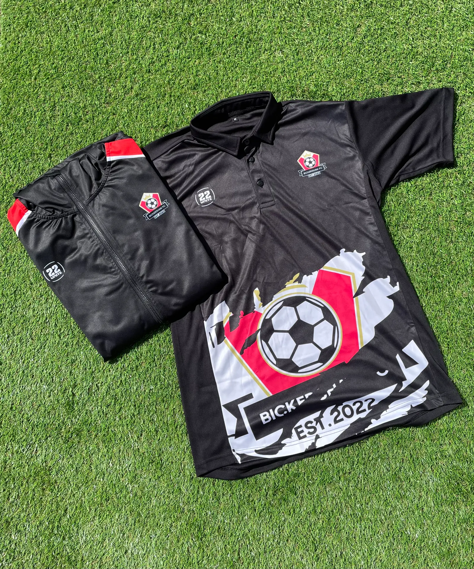 Black, red and white 22 Unite football polo and matching jacket