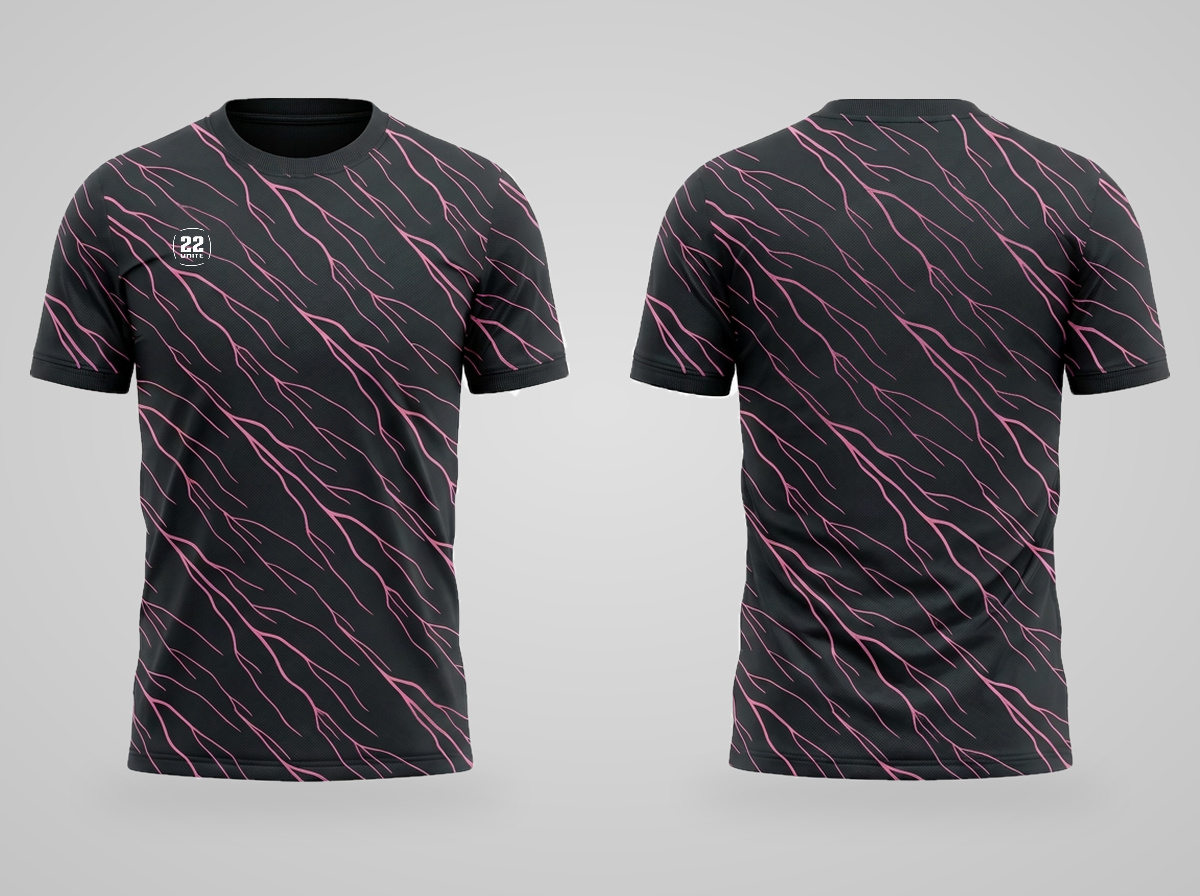 Black T-shirt with pink From the Ground Up line design, front and rear views