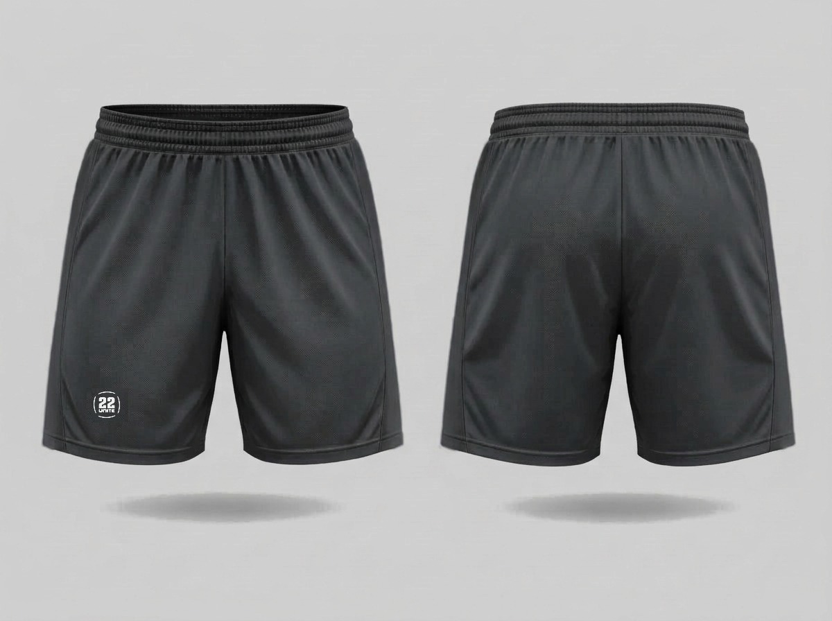 Printed Short, plain finish with no side stripe, front and rear views