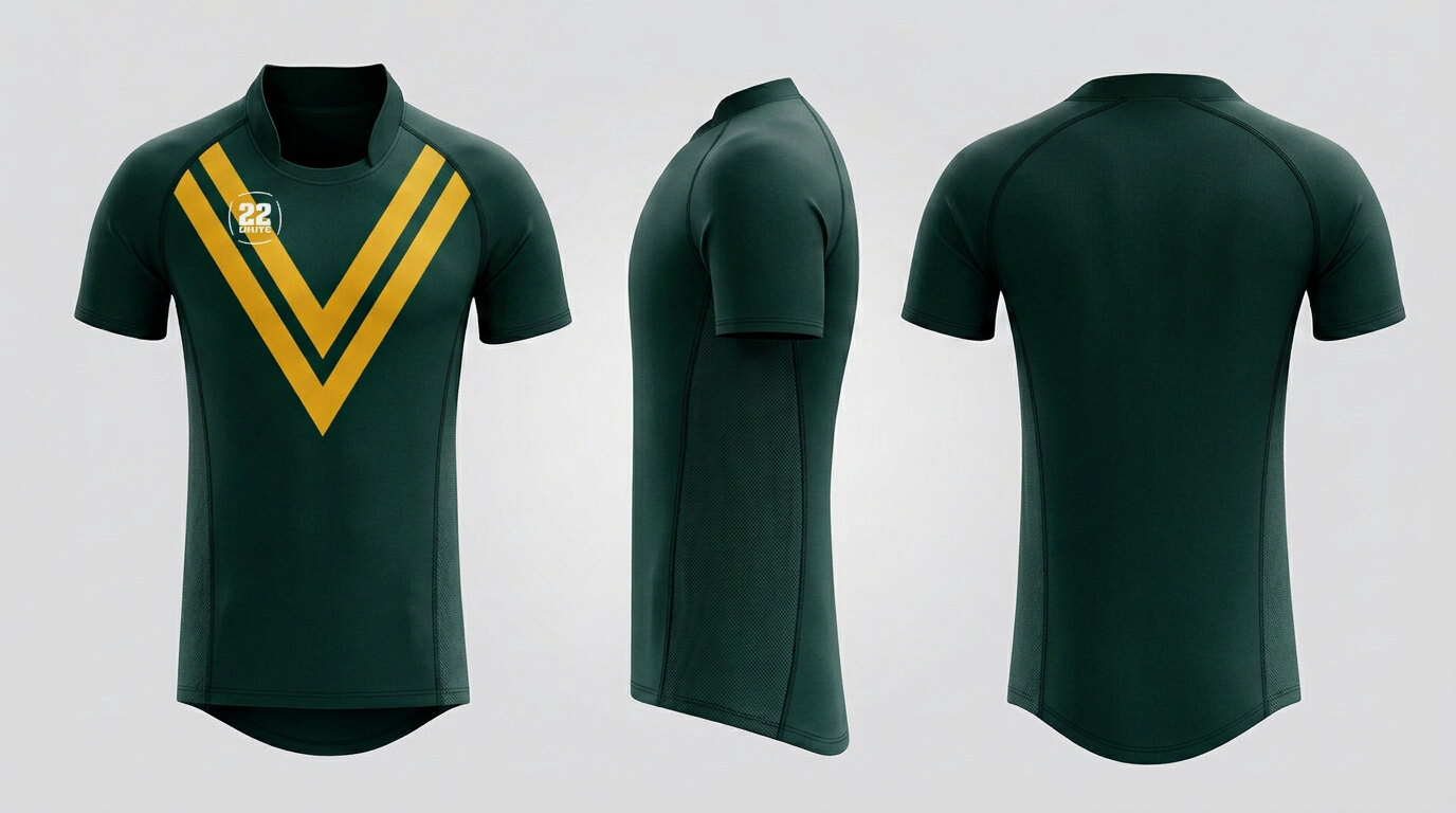 22 Unite Rugby Shirt 02, green with yellow V design example