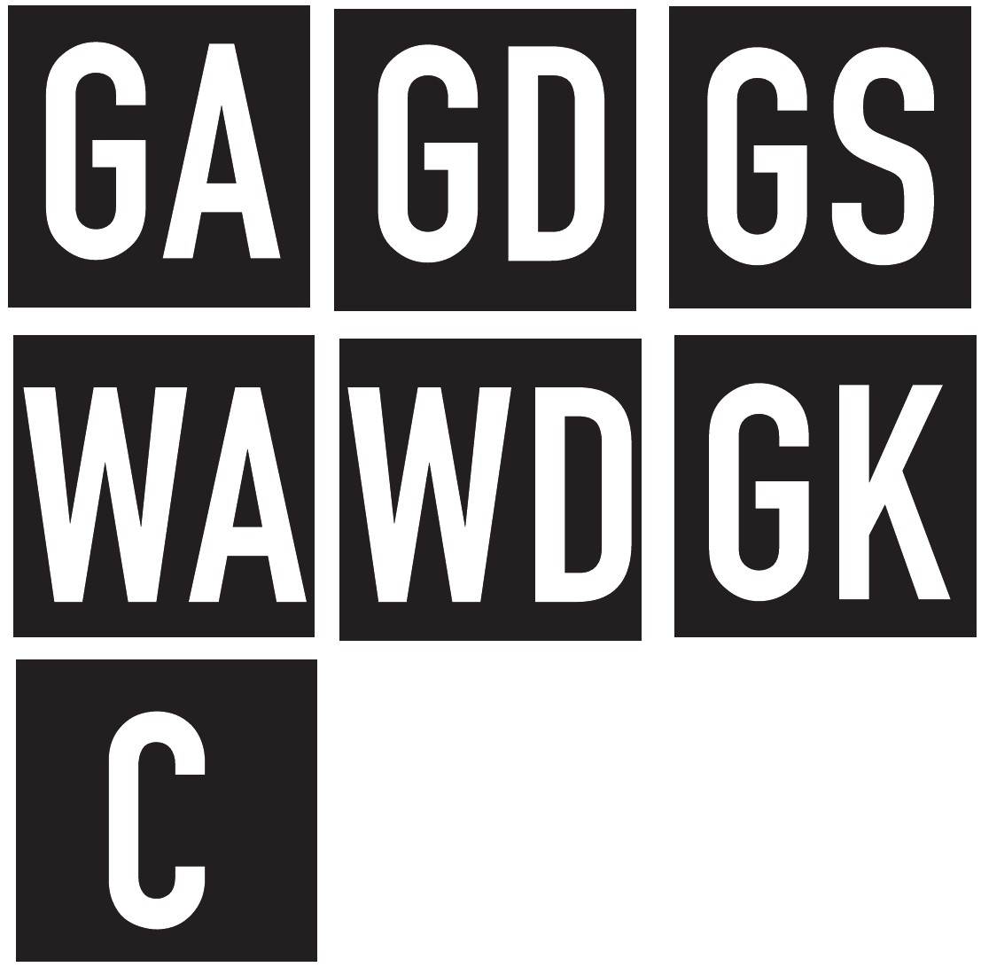 Velcro position patches GA, GD, GS, WA, WD, GK and C
